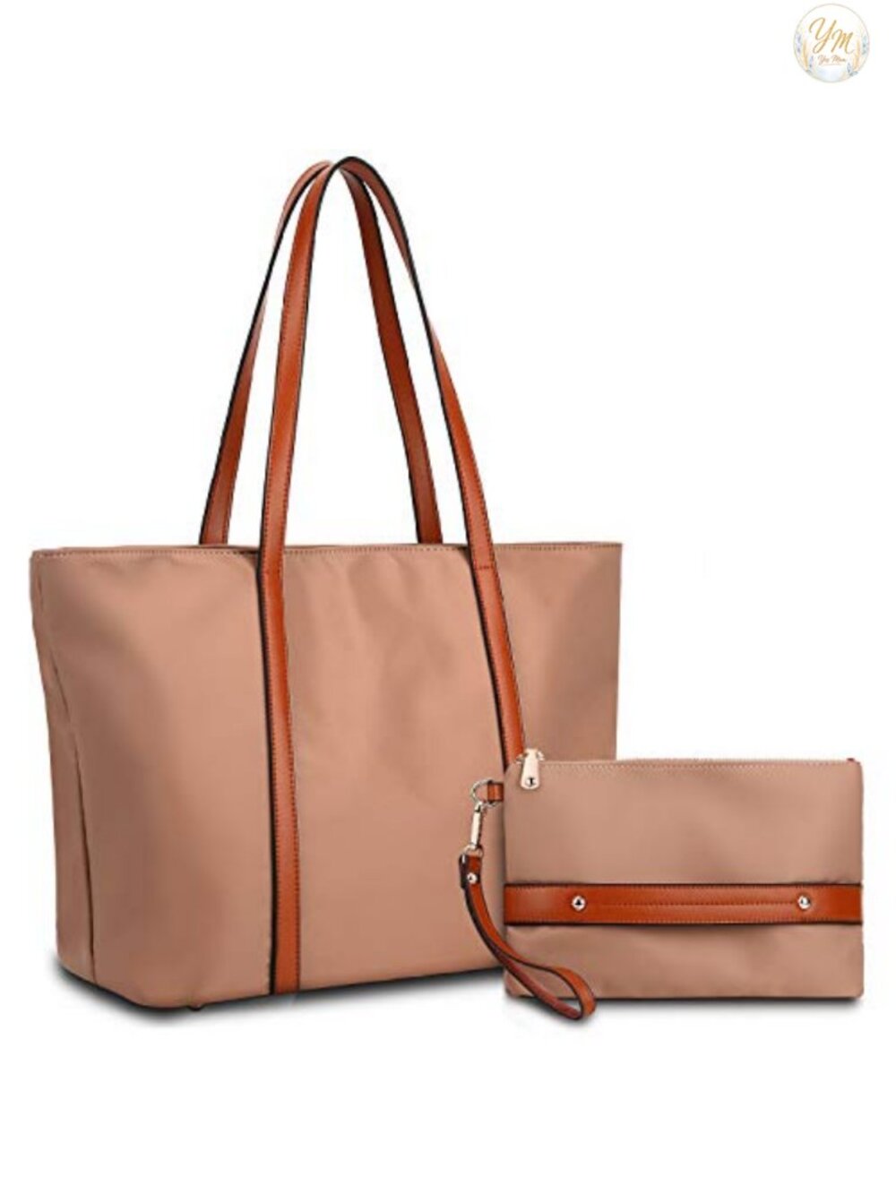 Large Nylon Tote Bag with Genuine Leather Handles Shoulder Work Bag
